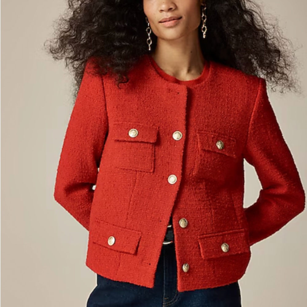 J. Crew NWT Isabelle lady jacket in Tweed Ruby Red Size 8
